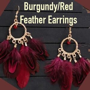 Boho Style Rice Beads Feather Earrings In Burgundy and Red Color - NWT